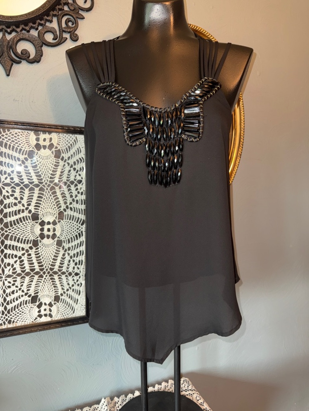 XOXO Black Beaded Strappy Camisole